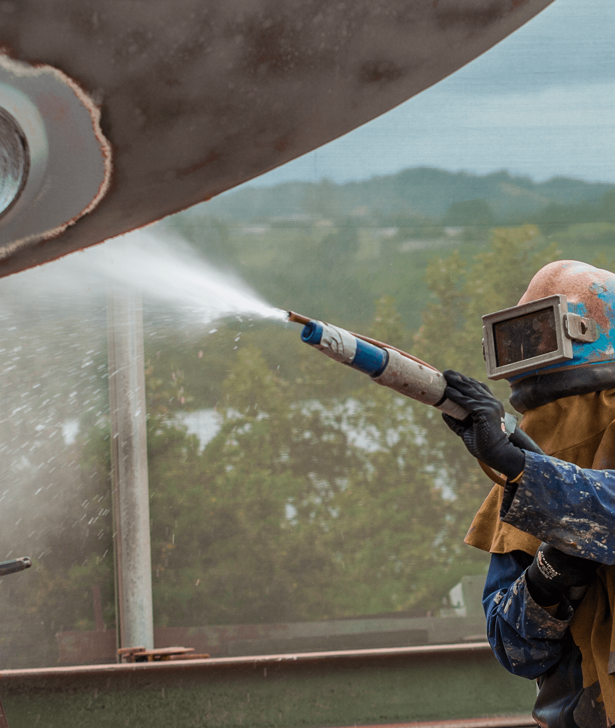 Protective gear worn during sandblasting