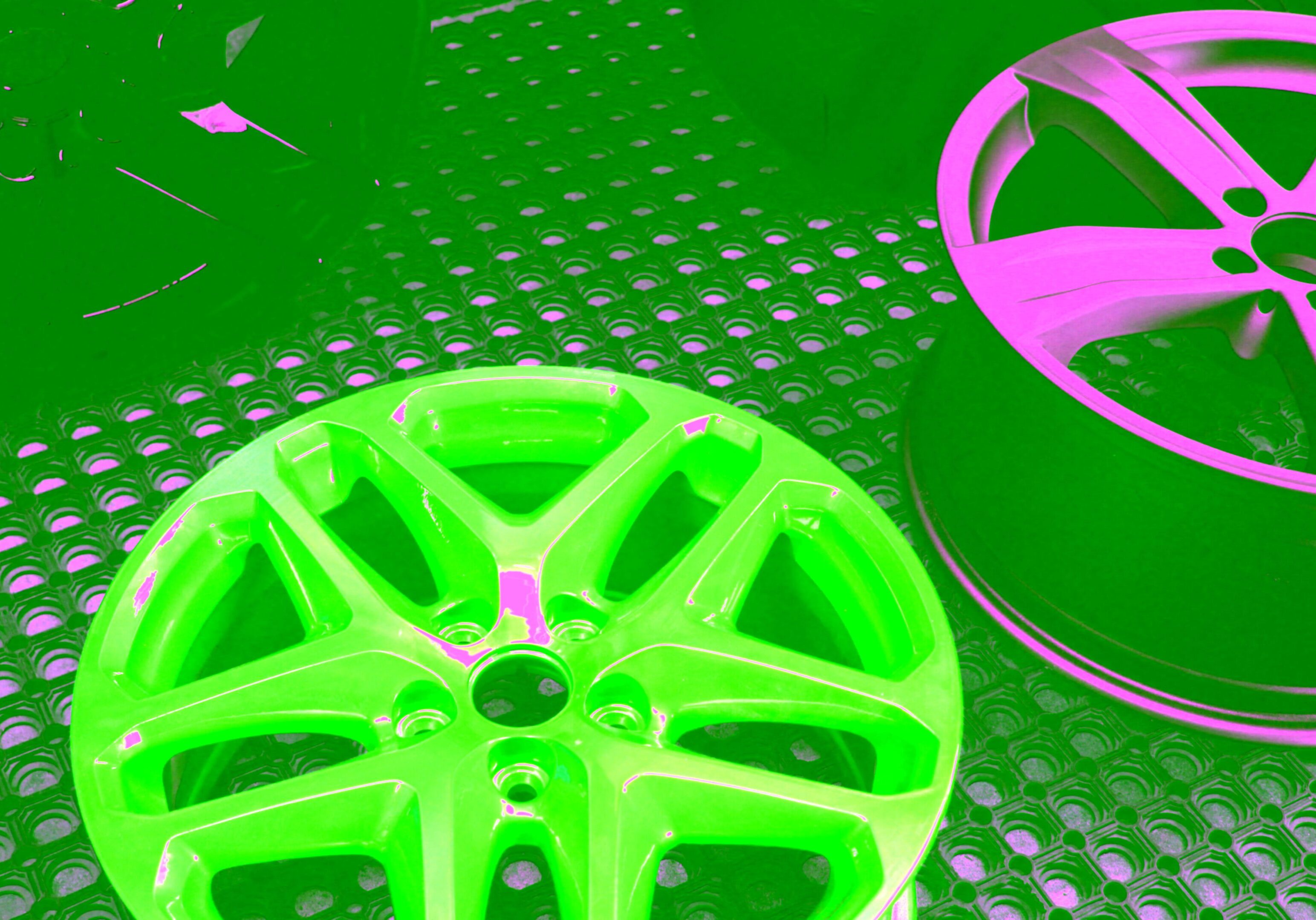 Color painted wheel rims closeup view